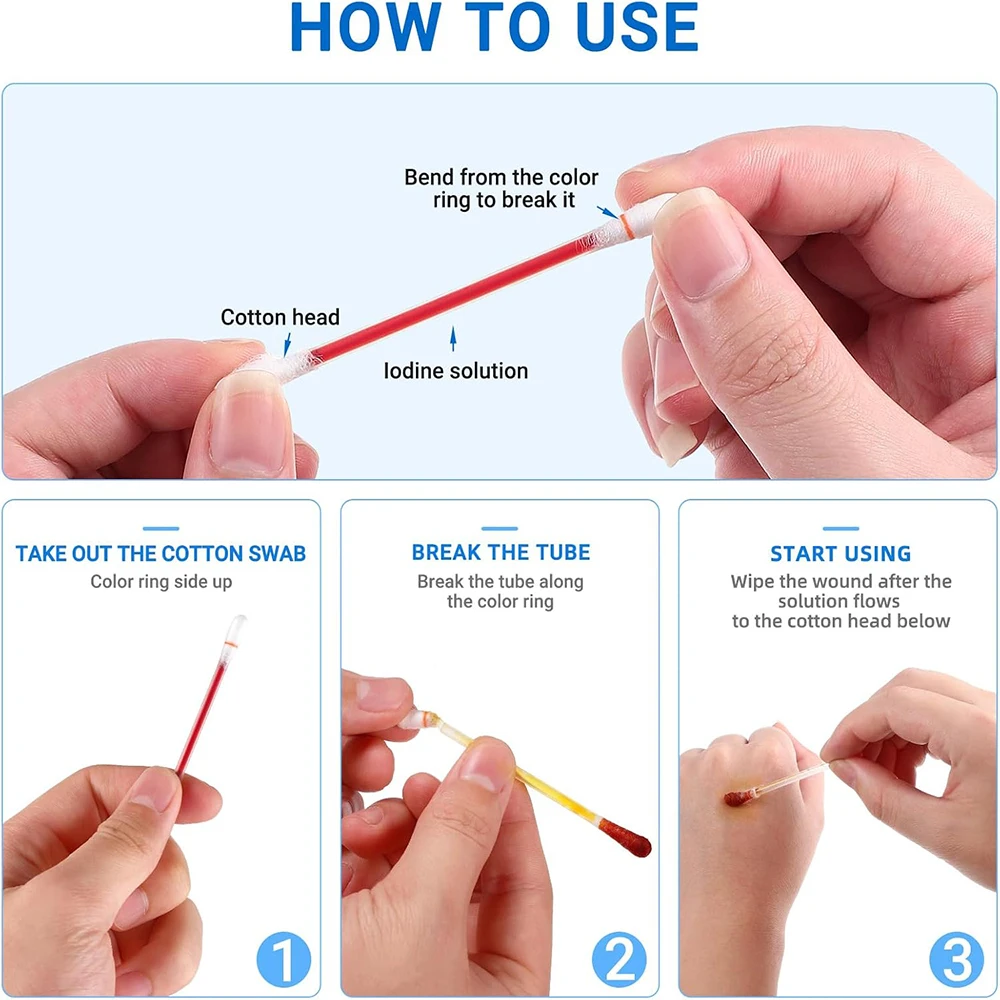 Disposable Iodine Swab Emergency Stick Individually Packaged for Travel Outdoor Bruise Care Iodine Swab Iodine Swab