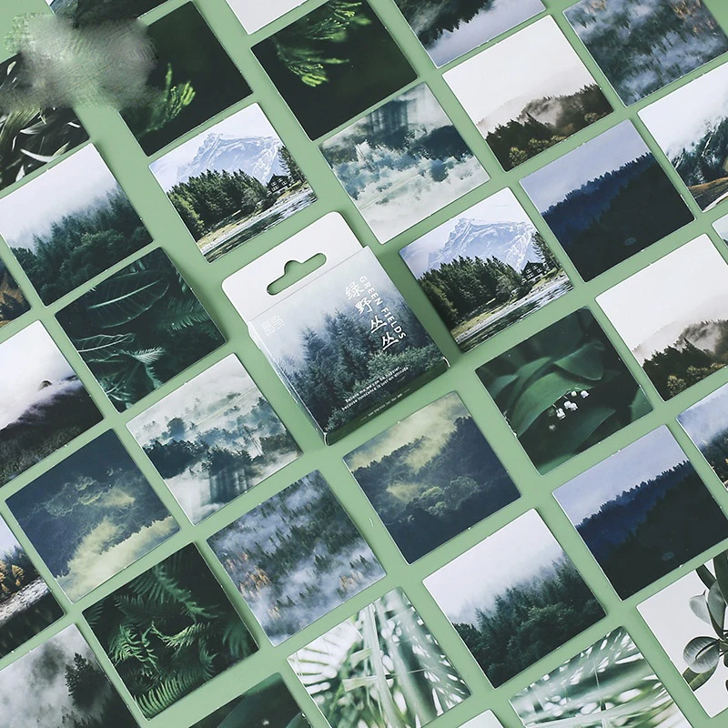  46Pcs Vintage Green Fields Stickers Natural Forest Plant Landscape Stickers DIY Scrapbook Photo Album Gift Sealing Stickers
