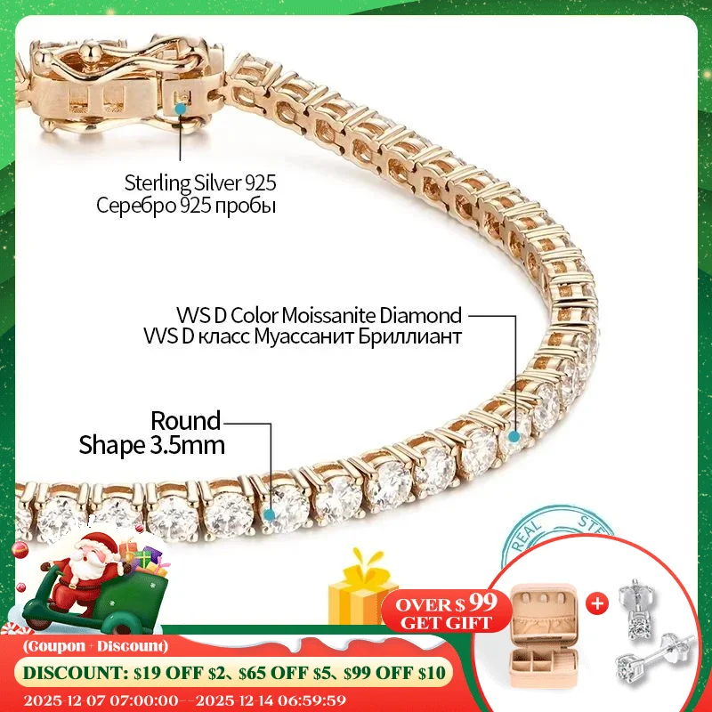 

ATTAGEMS D VVS1 Moissanite Tennis Bracelet for Women Man Solid 18K 14K 10K Gold Classic Diamond Bracelet Engagement Fine Jewelry