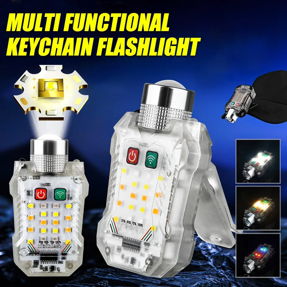 

NEW High Power LED Keychain Flashlight USB Rechargeable Sensor Zoom Waterproof EDC Torch with Side Light Outdoor Camping Lantern