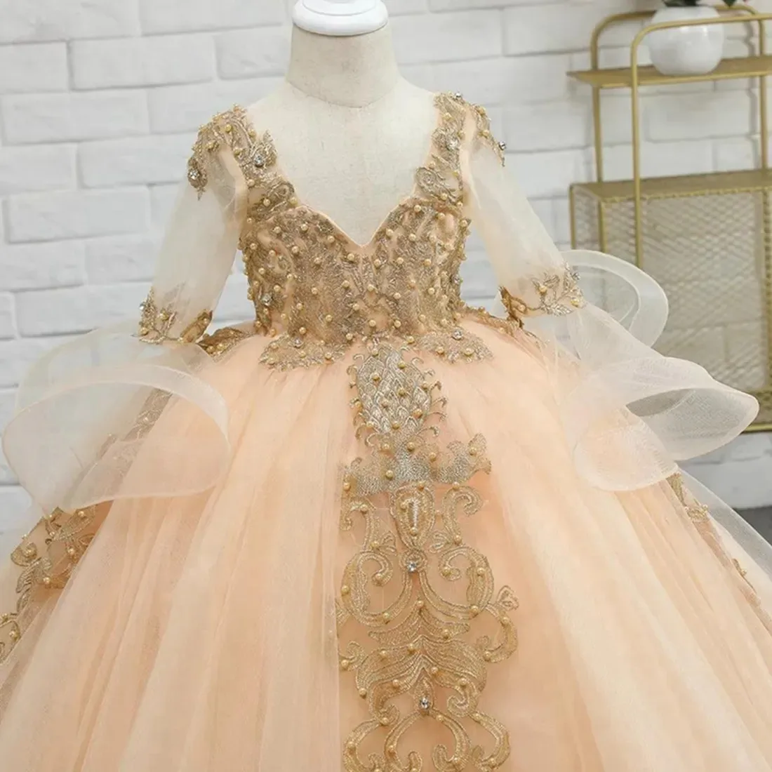 

Customized 2025 New Design Flower Girl Dresses Lace Appliques Ruffles Floor Length Toddler Girl's Dresses Kid's Formal Wear