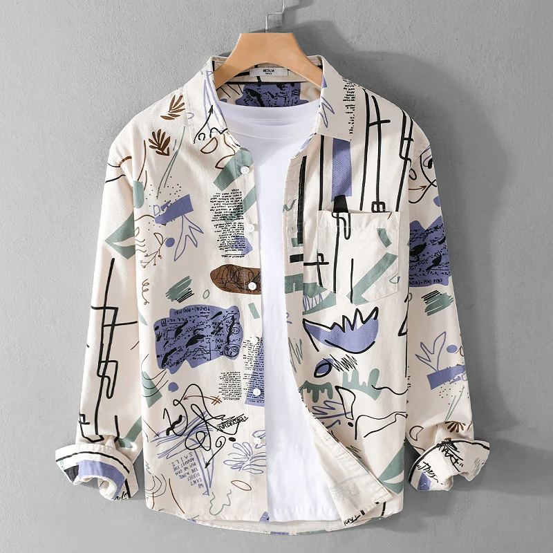 

2026 Spring Men 100% cotton Versatile Comfortable Breathable Long Sleeve Shirt Men's Trendy Fashion High-Quality Casual shirts