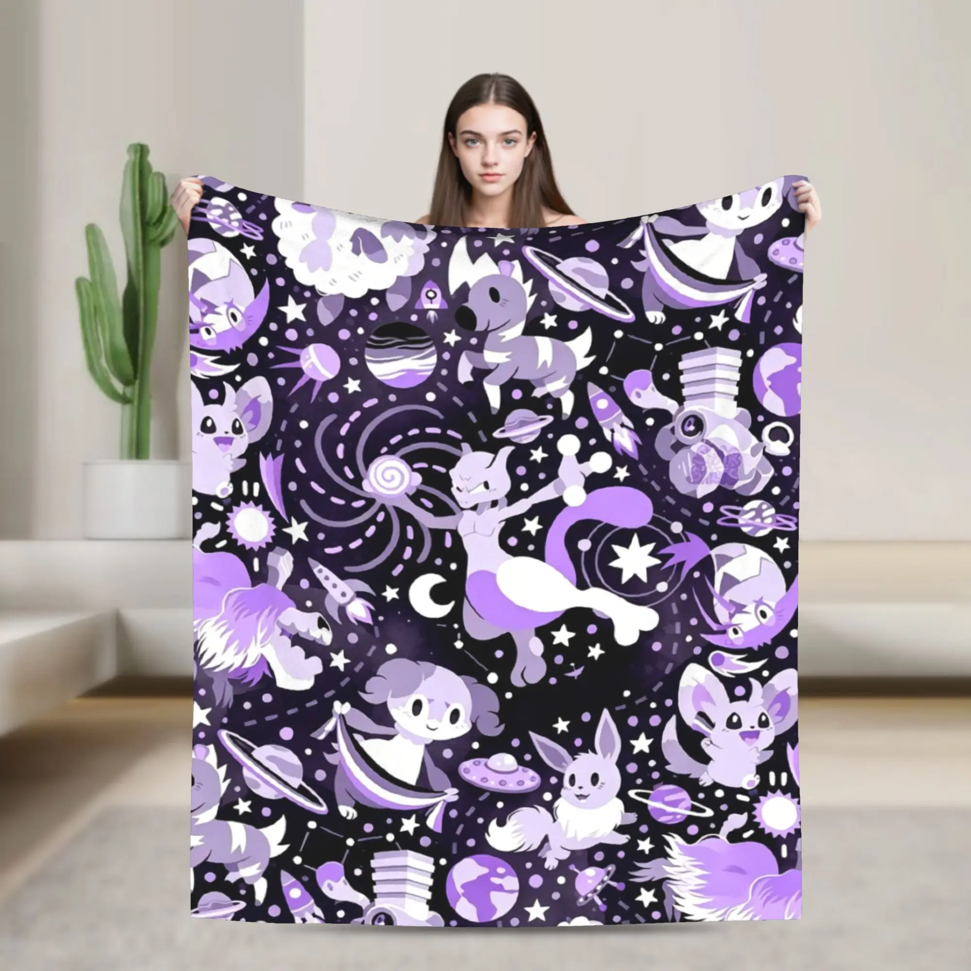 Pikachus Gengars Fuzzy Blanket Poke-Mon Anime Funny Throw Blanket for Bed Sofa Couch 150*125cm Bedspreads
