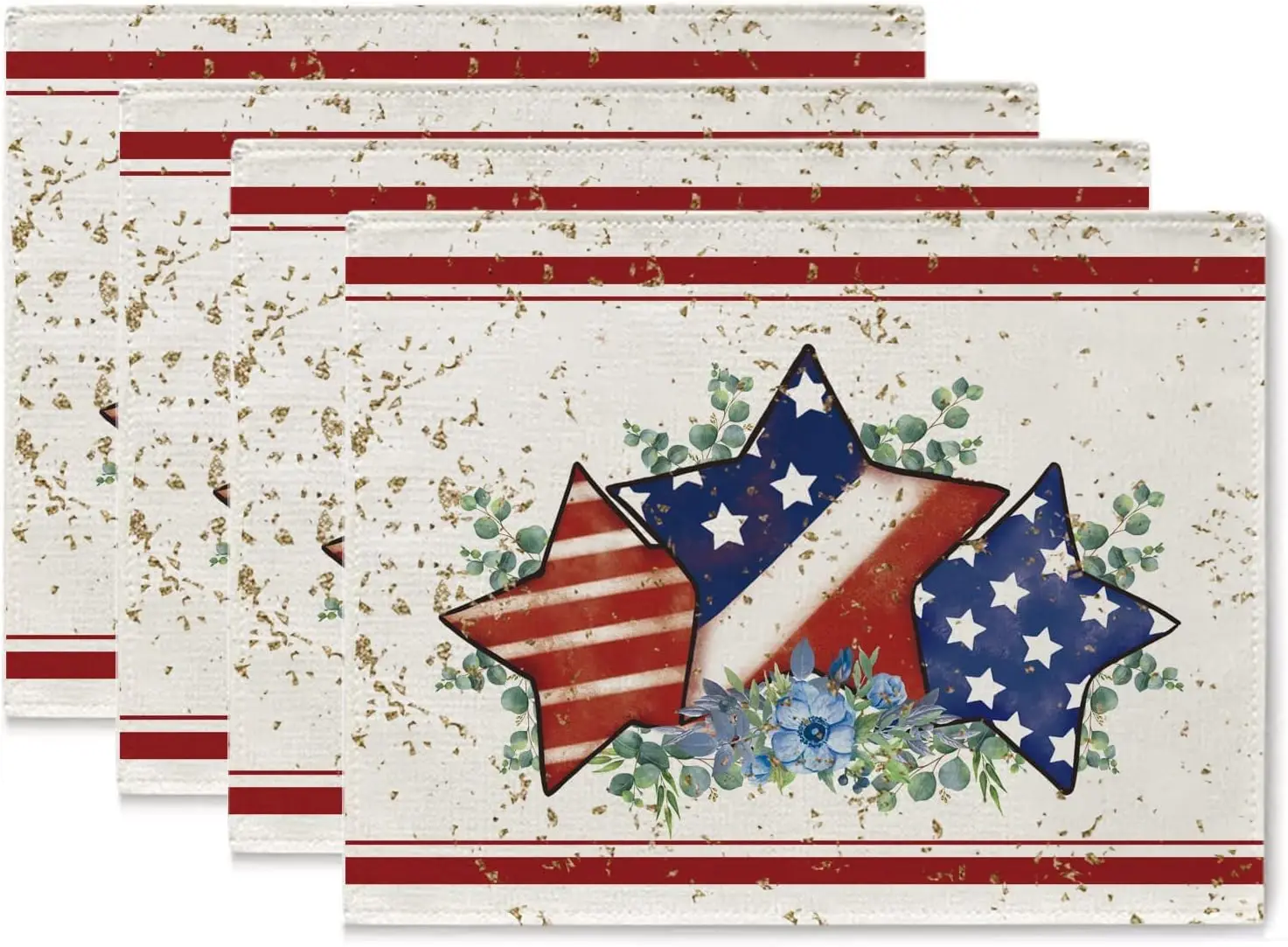4th of July Placemats Set of 4 America Flag Stars Stripe 12x18 Inch Burlap Table Mats Patriotic Memorial Day Independence Day