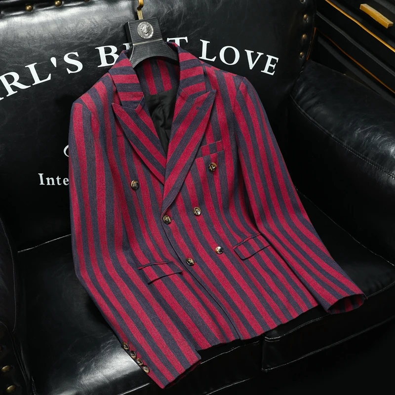 Designer Striped Slim Fit Blazers For Men Streetwear Suit Jackets Four Seasons Quality Draping Cutting Gentleman Terno Masculino