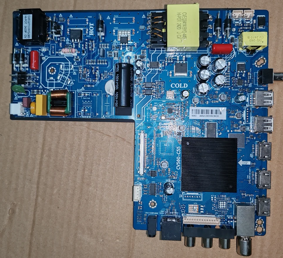 

CV560-C55 4K WiFi network TV motherboard, physical photo, tested for 108--122V 850MA 1.5g+8G