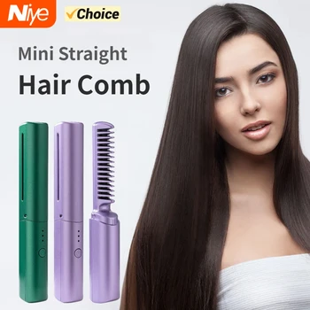 Image 2 In1 Wireless Professional Hair Straightener Curler Comb Fast Heating Negative Ion Straightening Curling Brush Styling Tools