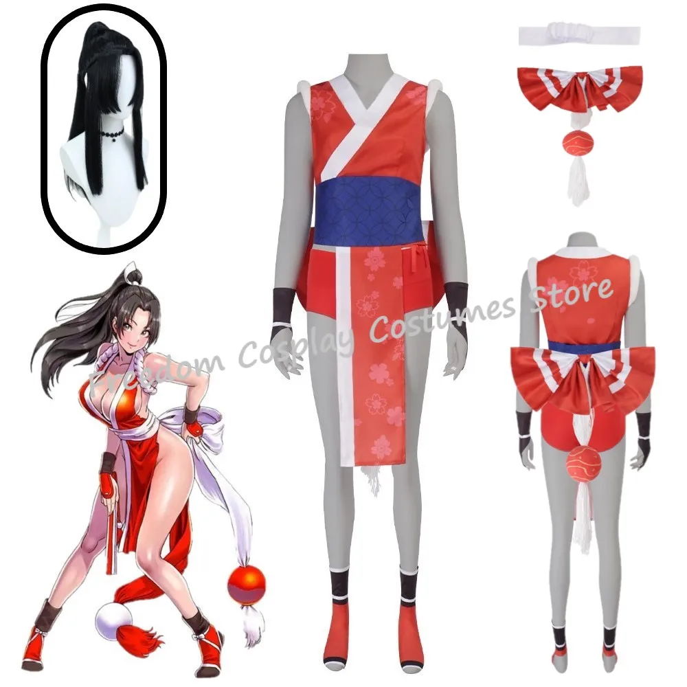 

Fighter Fantasia Mai Shiranui Cosplay Costume wig Sexy Adult Women Roleplay Dress Belt Outfits Halloween Carnival Party Suit