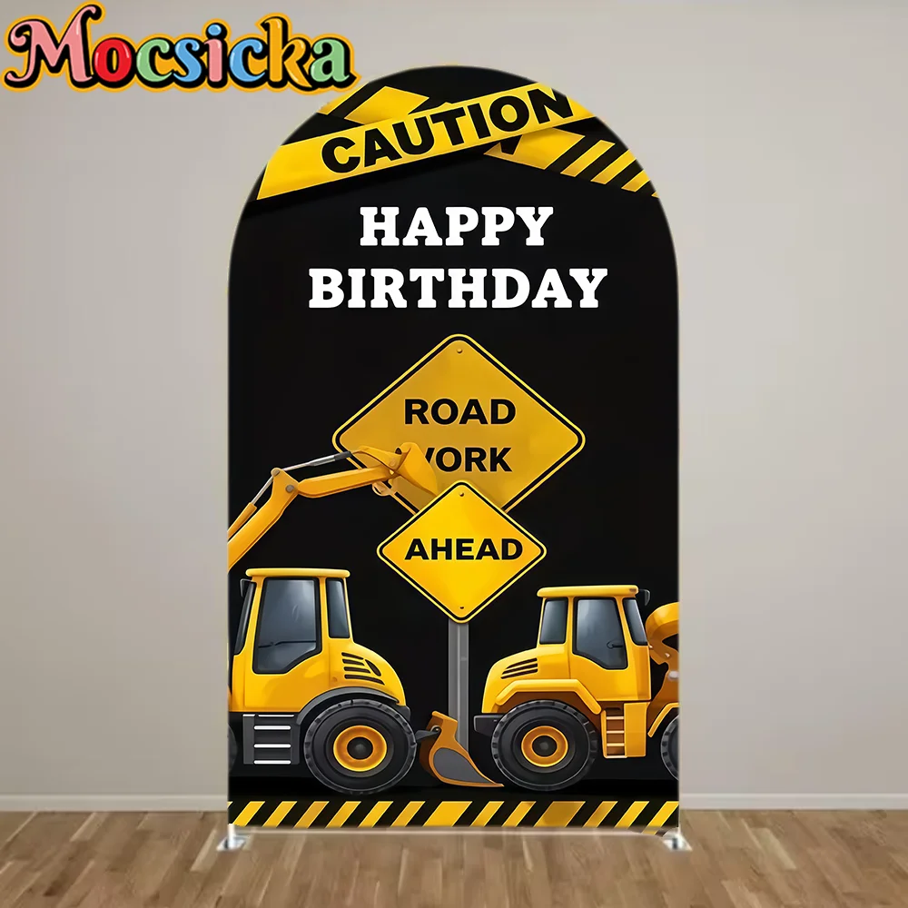 

Construction Background Boy Under Constuction Happy Birthday Party Backdrop Engineering Vehicle Theme 2-sided Arche Props
