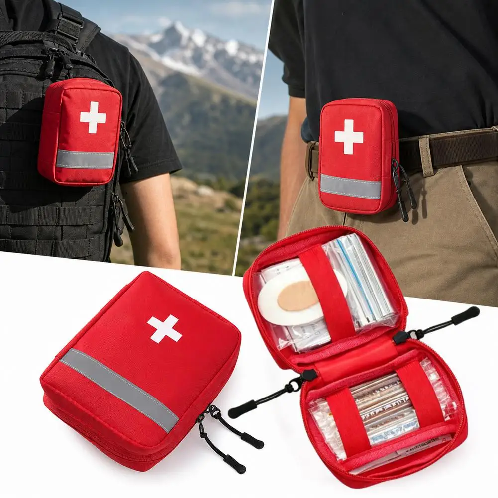 Portable Empty First Aid Bag with Reflective Strip Medical Storage Pouch for Outdoor Travel Car Camping Emergency
