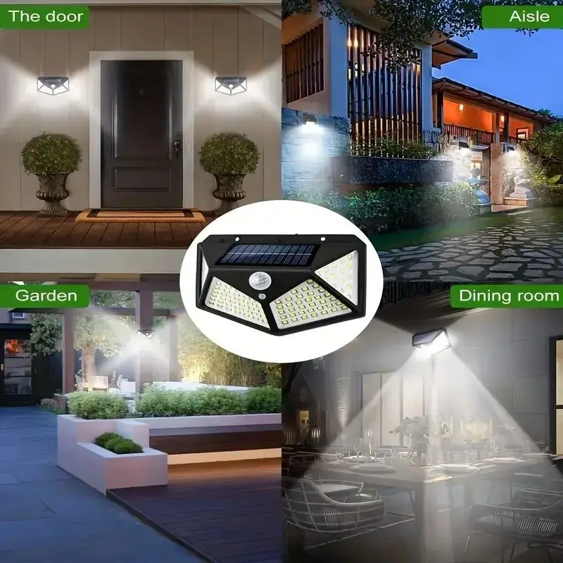 1-6PCS 100 LED 1800MAH Solar Wall Lamp Blubs  4 Sides Luminous With Motion Sensor Outdoor Garden Courtyard Waterproof Wall Light