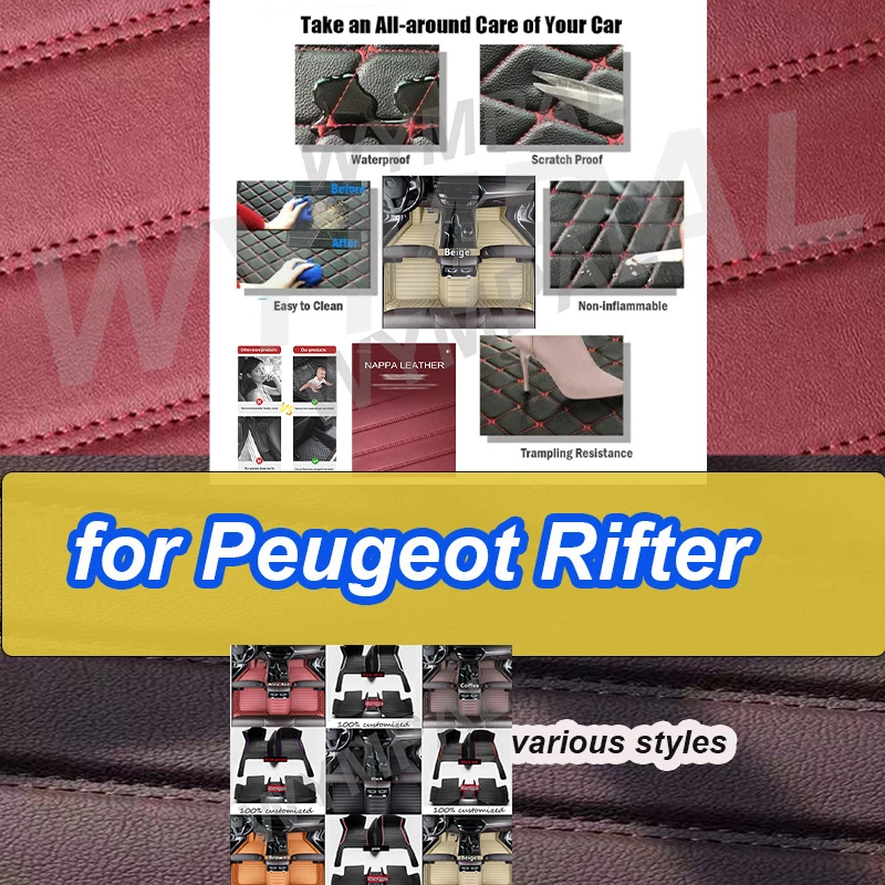 

LUXURY Car Floor Mats For Peugeot Rifter K9 2019 2020 2021 2022 5seat Passenger Versions Waterproof Car Carpet Foot Mat