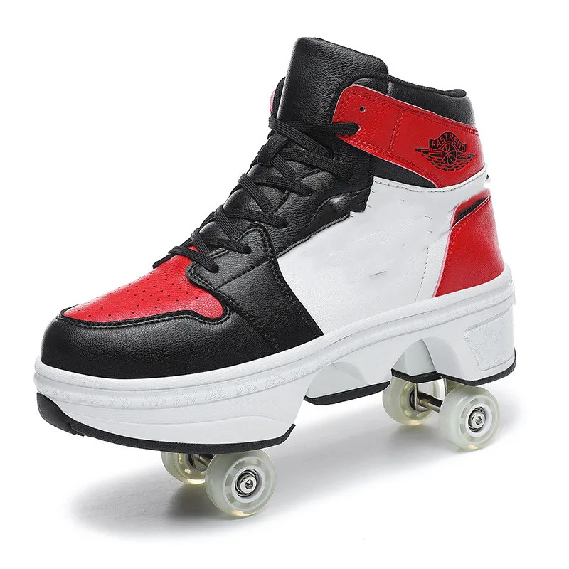 Deformation Roller Skates Shoes Double Row 4-Wheel Skates Roller Shoes with Wheels Dual-Purpose Roller Sneakers Skateboard Shoes