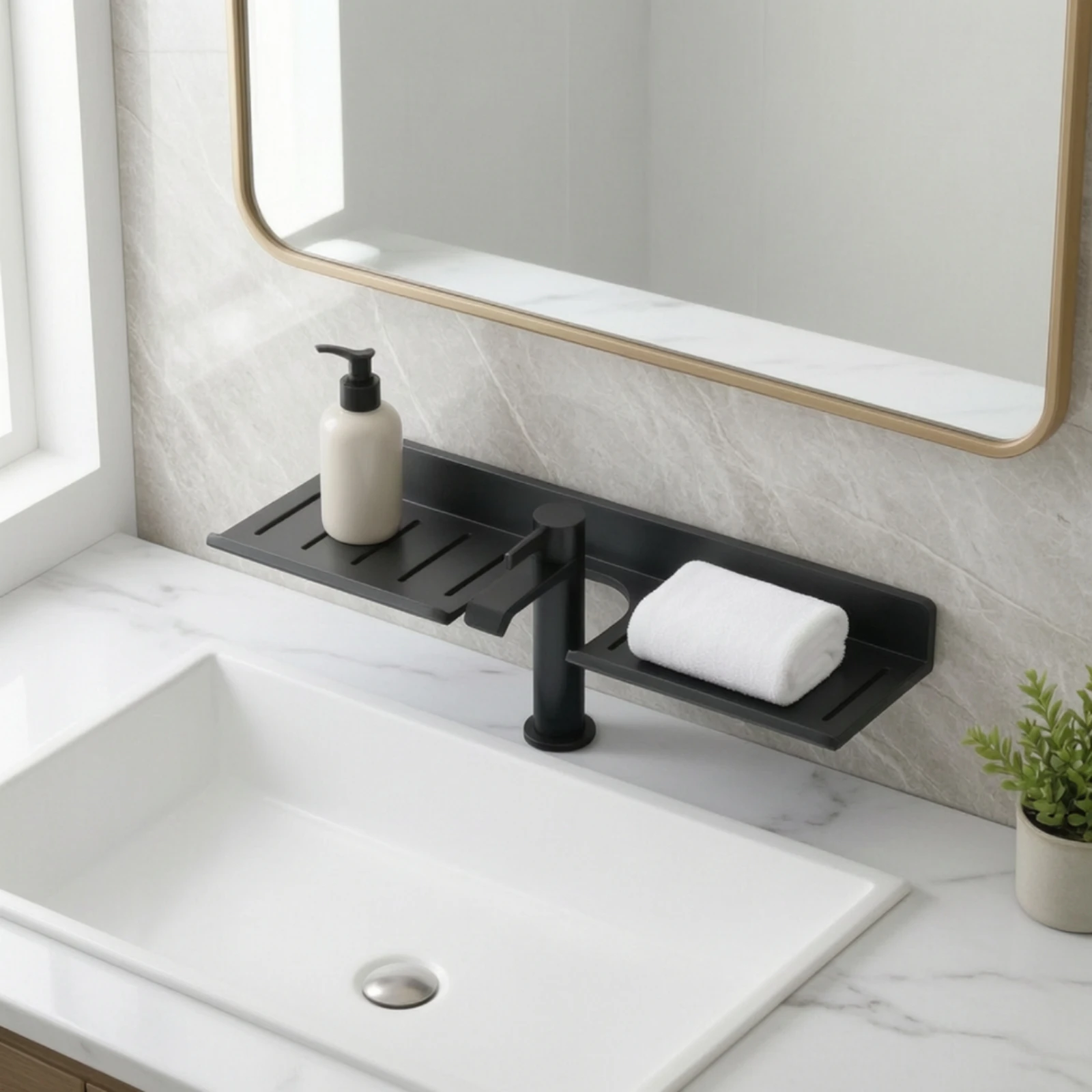 Over Sink Shelf with Faucet Cutout Space-Saving Bathroom Sink Shelf Wall Mounted Vanity Tray Compact Storage Rack Rust-Resistant