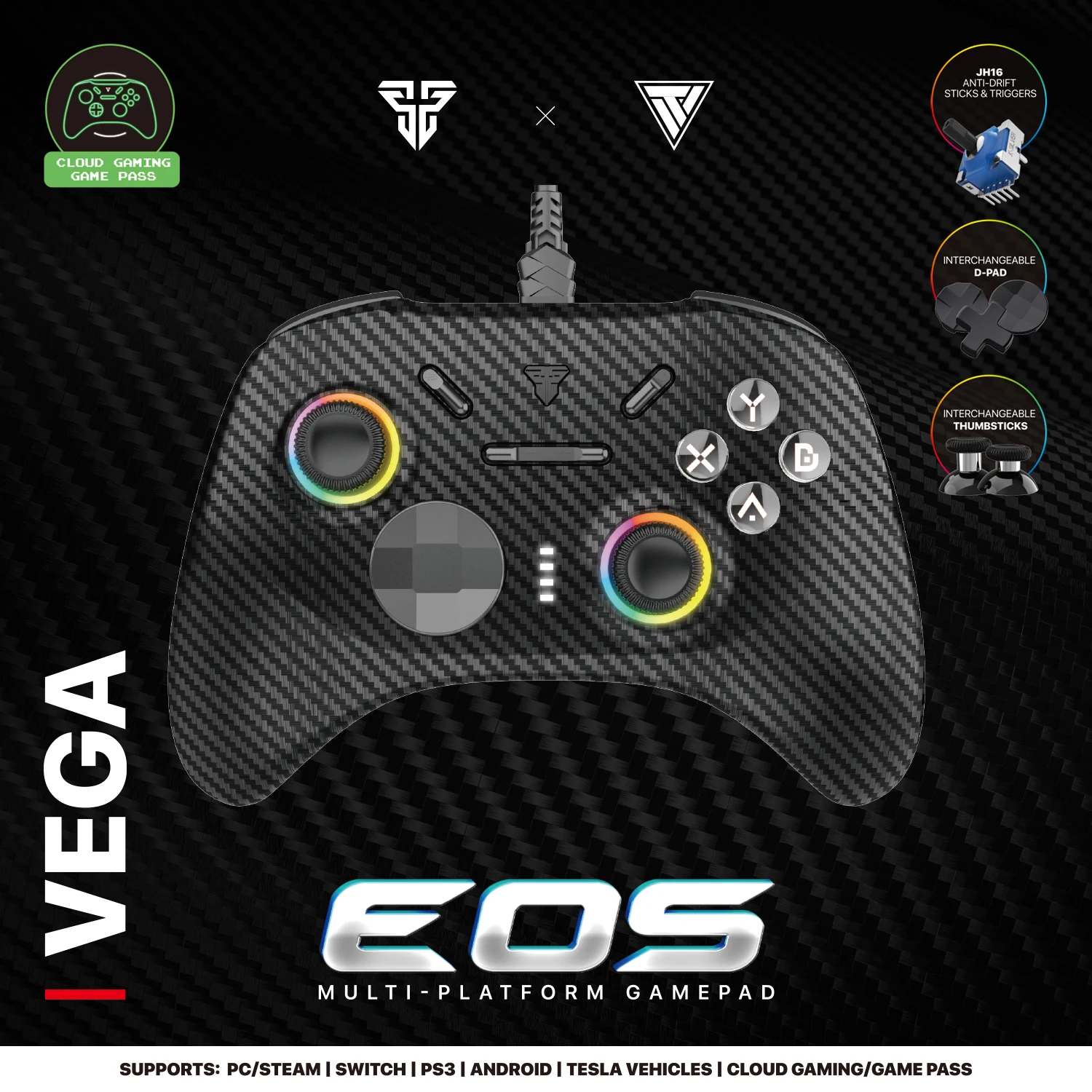 

FANTECH EOS GP15 gamepad Interchangeable Sticks and D-PAD Hall Effect Sticks built-in gyroscope Wired Controller for PC PS3