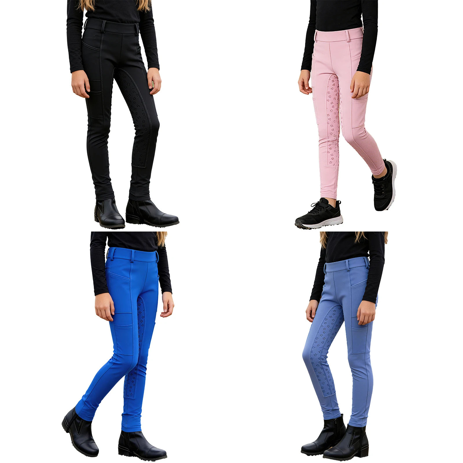 

Kids Riding Clothing Fitness Pants Childs Anti-slip Full Seat Equestrian Breeches Leggings with Multiple Pockets for Golf Sports