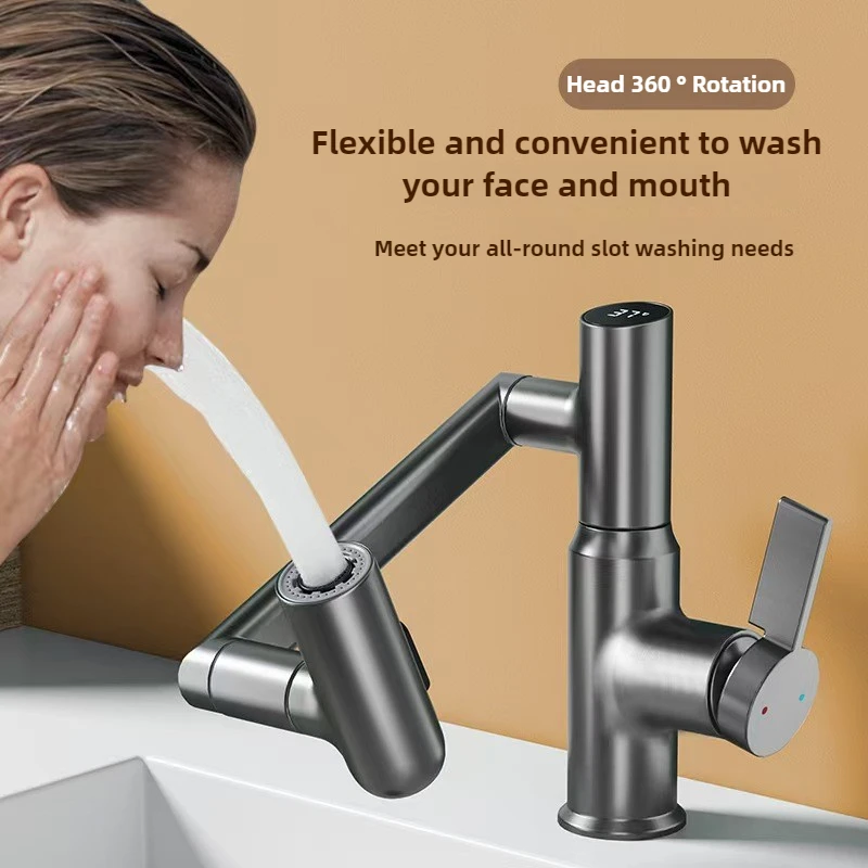 Digital Display LED Basin Faucet  360 Rotation Multi-function Stream Sprayer Hot Cold Water Sink Mixer Wash Tap For Bathroom