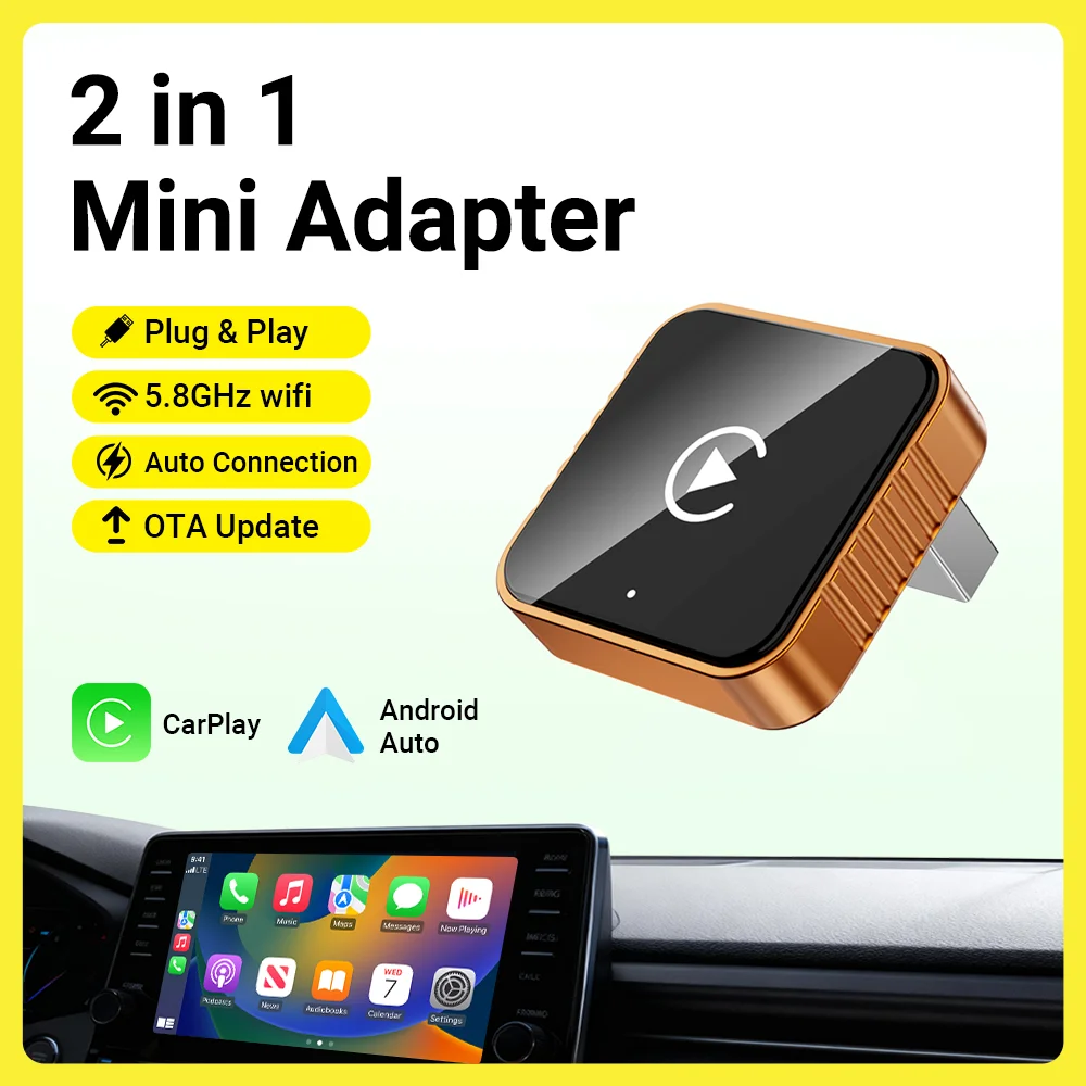 

НОВЫЙ Беспроводной адаптер CarPlay 2026 года, USB CarPlay и Android Auto, порт Type-C, преобразует проводное подключение в беспроводное, Plug & Play, металлическая текстура