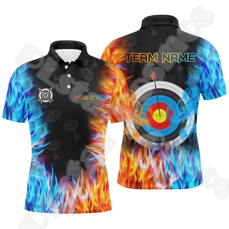 

Custom Name Archery Shooting Mesh Breathable Graffiti Flame Tattoo Retro 3DPrint Harajuku Summer Short Sleeves Polo Shirts B2