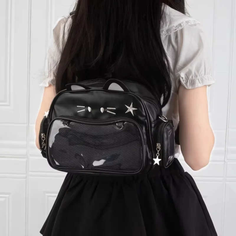 Nowy Y2K Koreański Kawaii Cat Ita Torba Śliczna PU Torba na ramię Dziewczyny Przezroczysta kieszeń Harajuku Crossbody Torba Moda damska Plecaki — zdjęcie 6