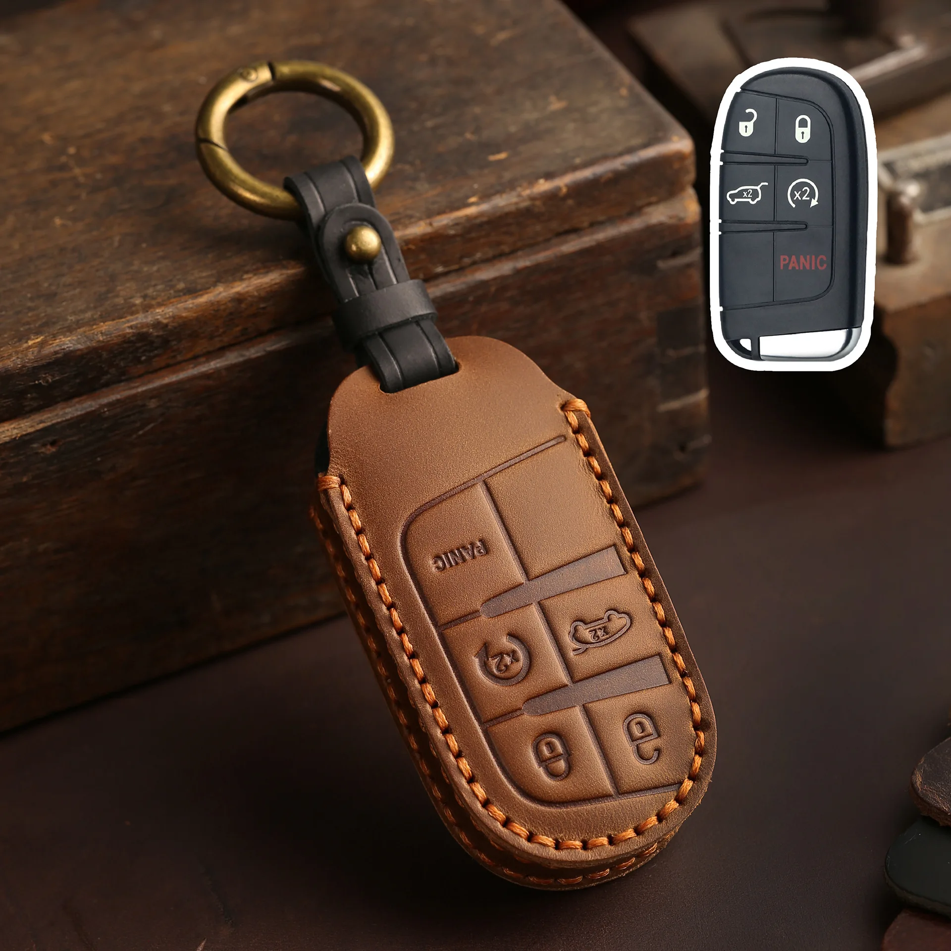 Leather Protector Car Key Cover Case for Jeep Renegade Compass Grand Cherokee Chrysler 300C Wrangler Dodge Accessaries Keychain