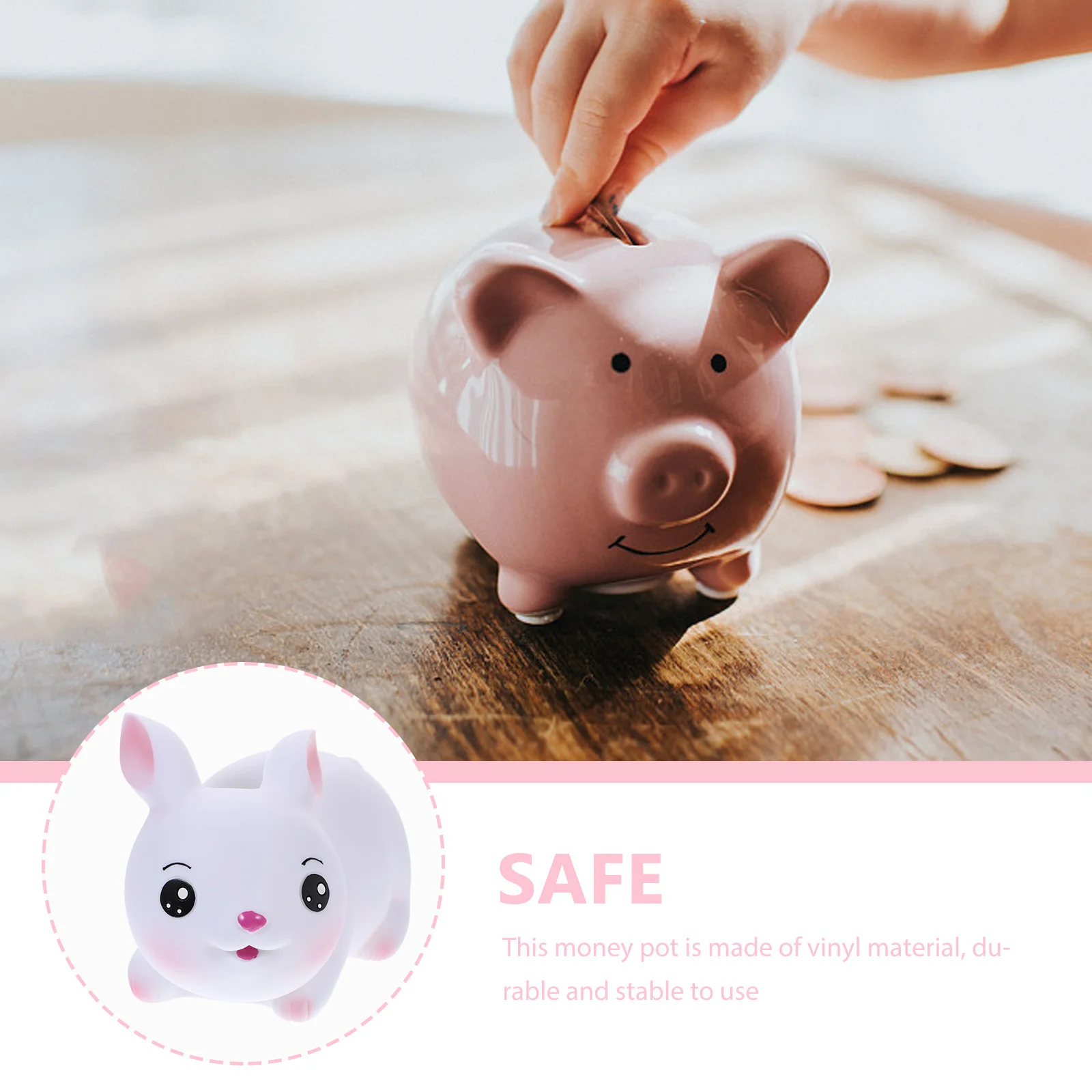 コイン貯金箱 子供用貯金箱 ビニール製ウサギのおもちゃ 壊れないお金入れ 女の子用置物
