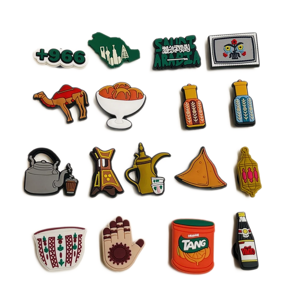 Breloques de chaussures de style Arabie Saoudite pour garçons et filles, étiquette en PVC, décorations de bracelet à faire soi-même, numéro 966, 1 à 17 pièces