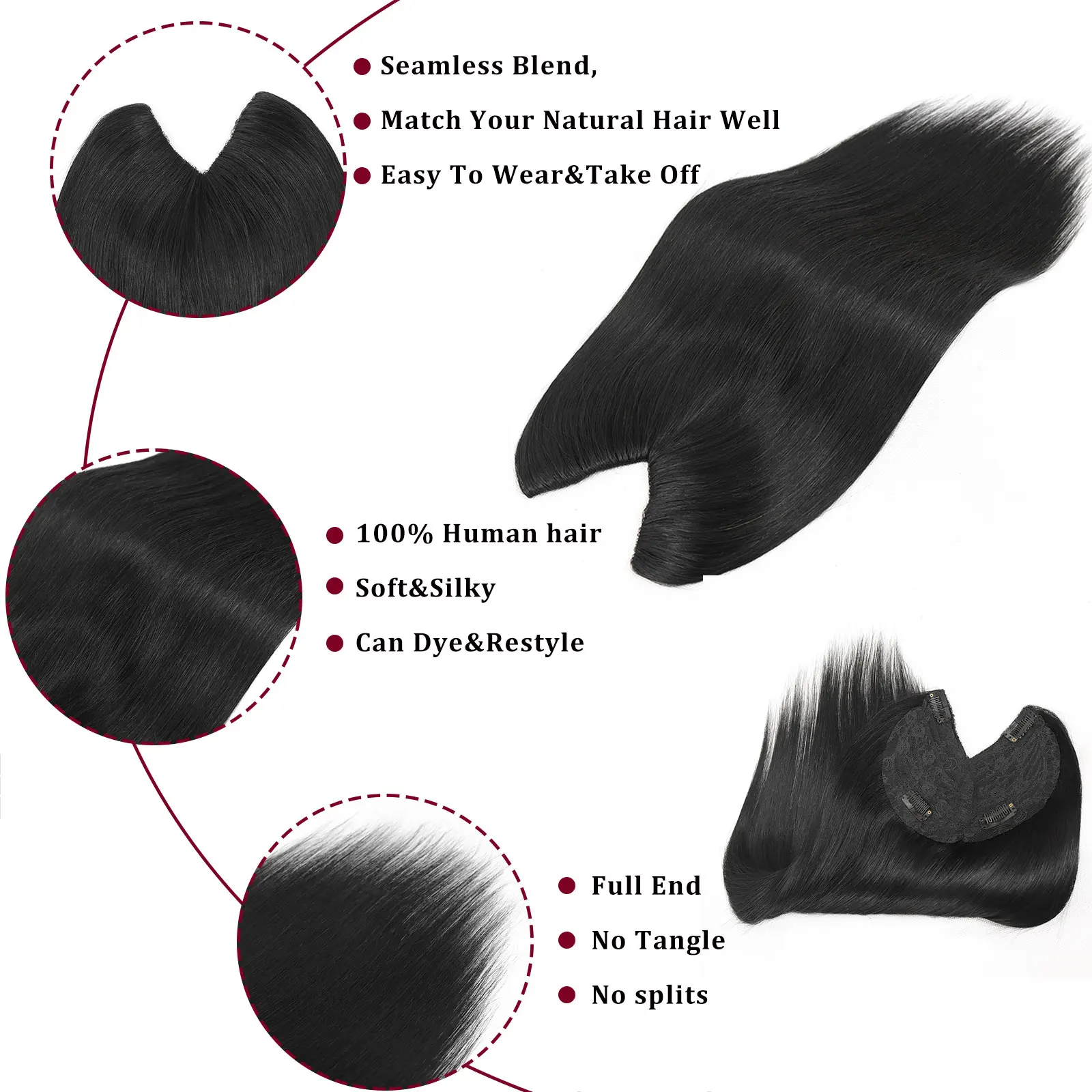 V Shape Clip In Human Hair Extensions  Invisible Brown Blonde Highlight Toppers For Women Straight Brazilian Remy Hair 16Inch view 2