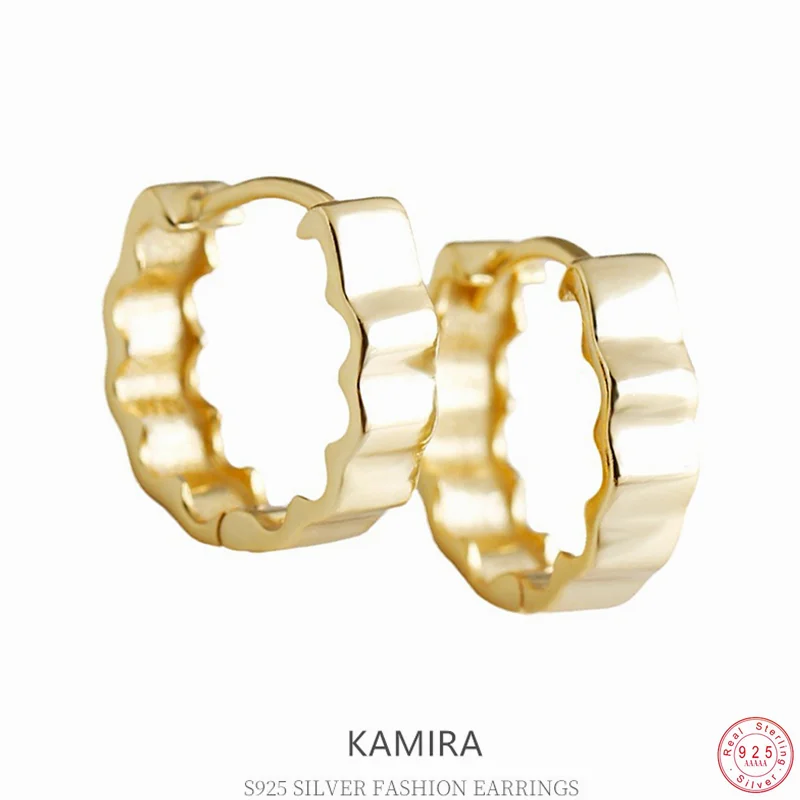 

KAMIRA Real 925 Sterling Silver Smooth Wavy Hug Hoop Earrings for Women Simple Temperament Elegant Fashion Luxury Fine Jewelry