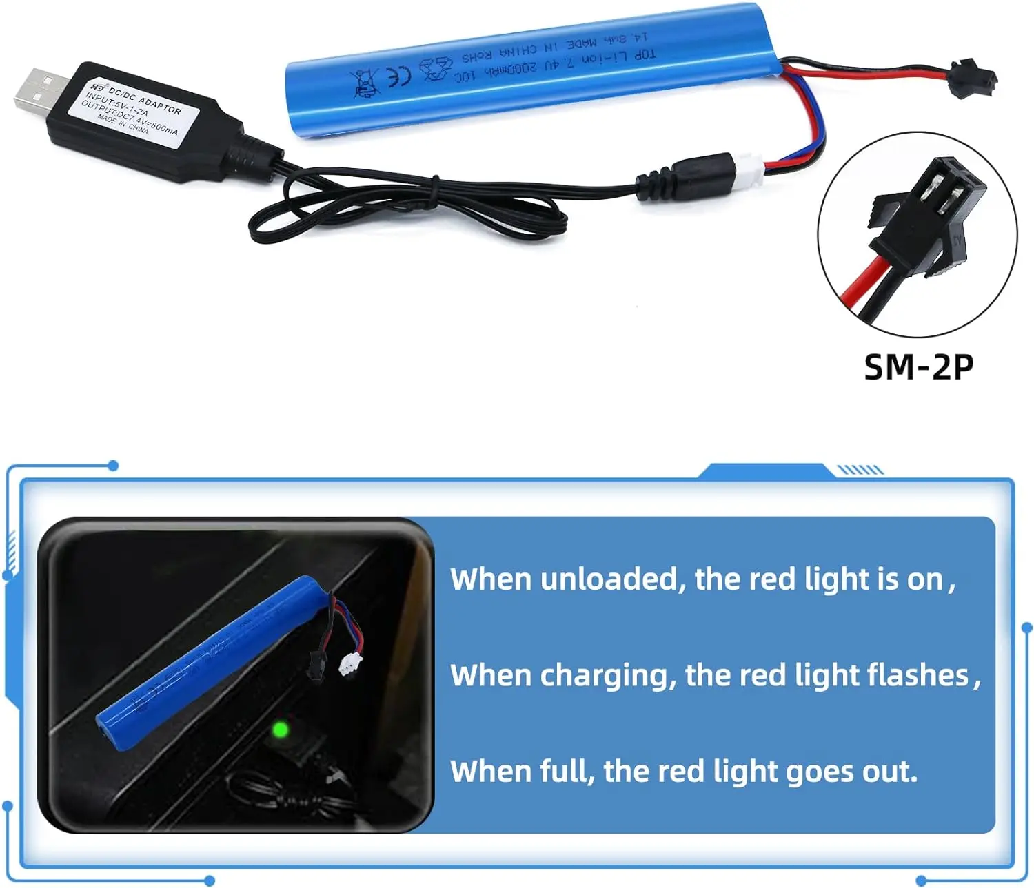 7.4V 2000mAh bateria LiPo wtyczka SM-2P + ładowarka do rozpryskiwania zabawkowa piłka SRB1200 400 SRB400-SUB MP5K M4 M110 żelowe airsofty