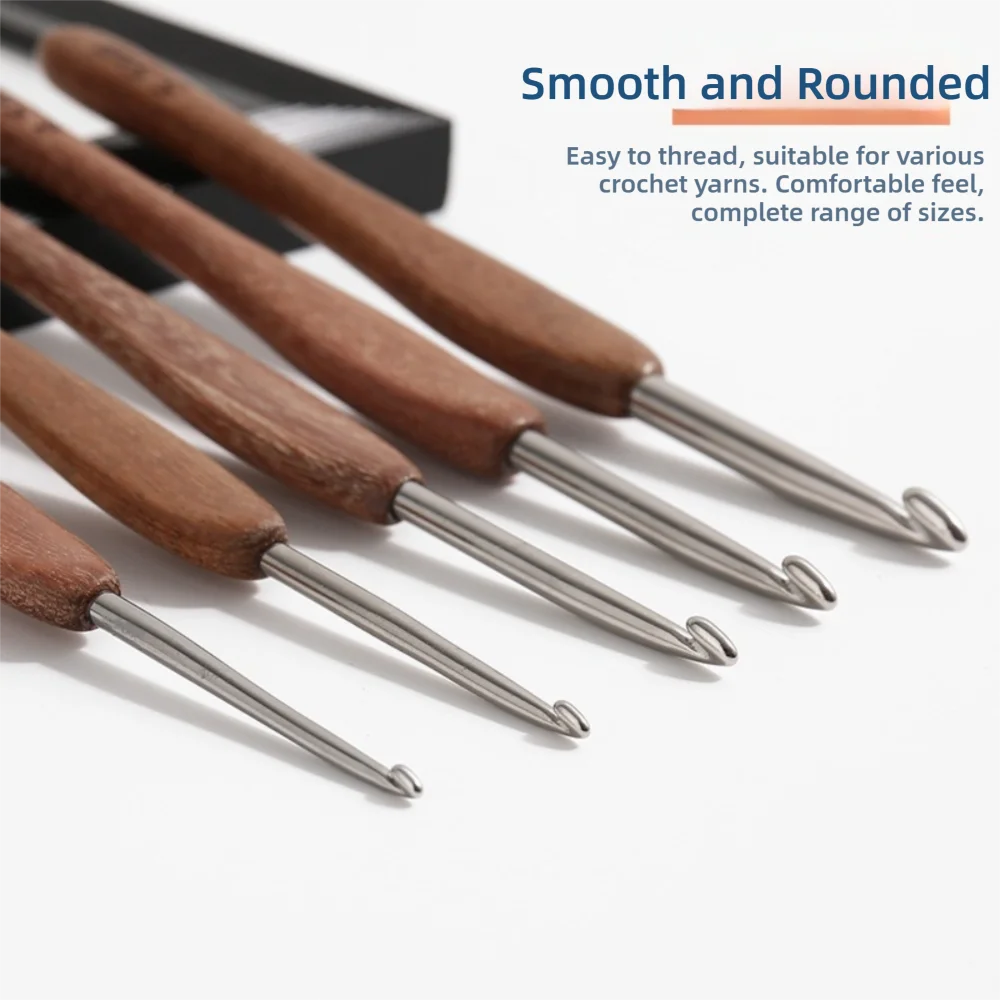 New 2.0-6.0MM Crochet Hook Sandalwood Handle Handmade Crafts Fine Hook Head Stainless Steel Crochet Hook Doll Weaving Tool view 4