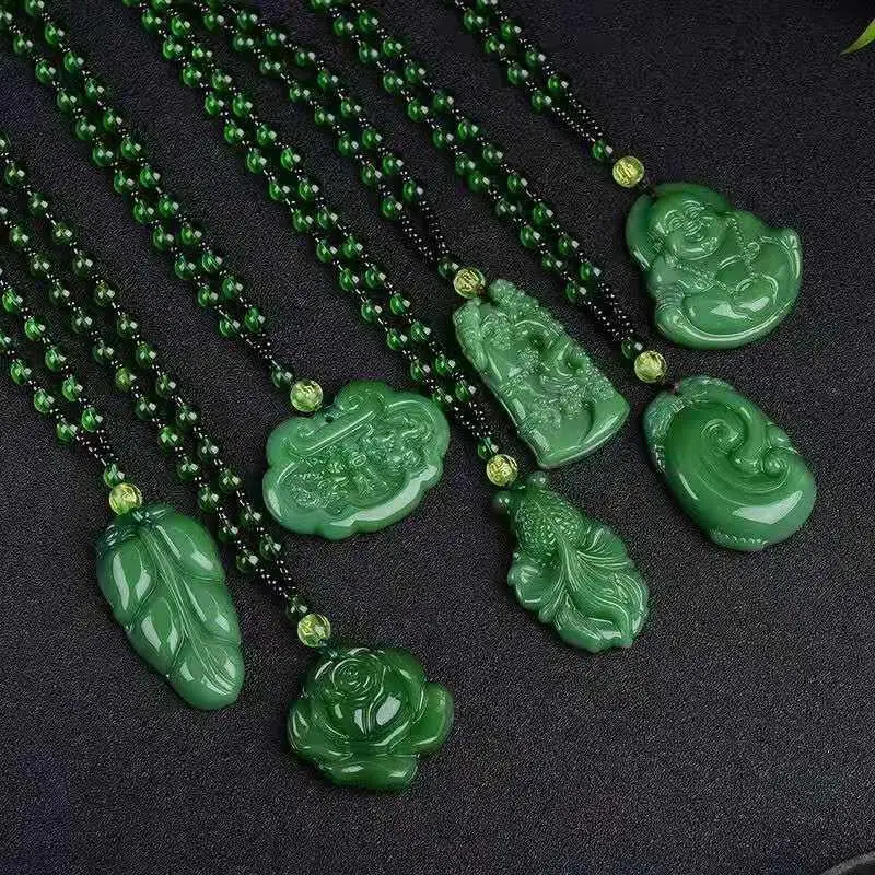 

Dragon Maitreya Buddha national style dark green chalcedony Necklace Guanyin dragon brand big belly Buddha long sweater chain