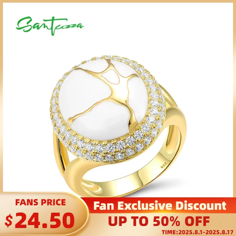 

SANTUZZA 925 Sterling Silver Oriental Ring For Women Sparkling White Cubic Zirconia Antique Look Elegant Enamel Fine Jewelry