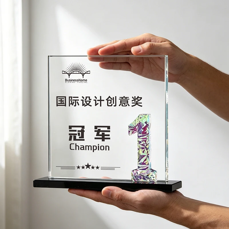 Customizable Anniversary Number Trophy Crystal Glass Award Business Gift Personalized Corporate Recognition Prize