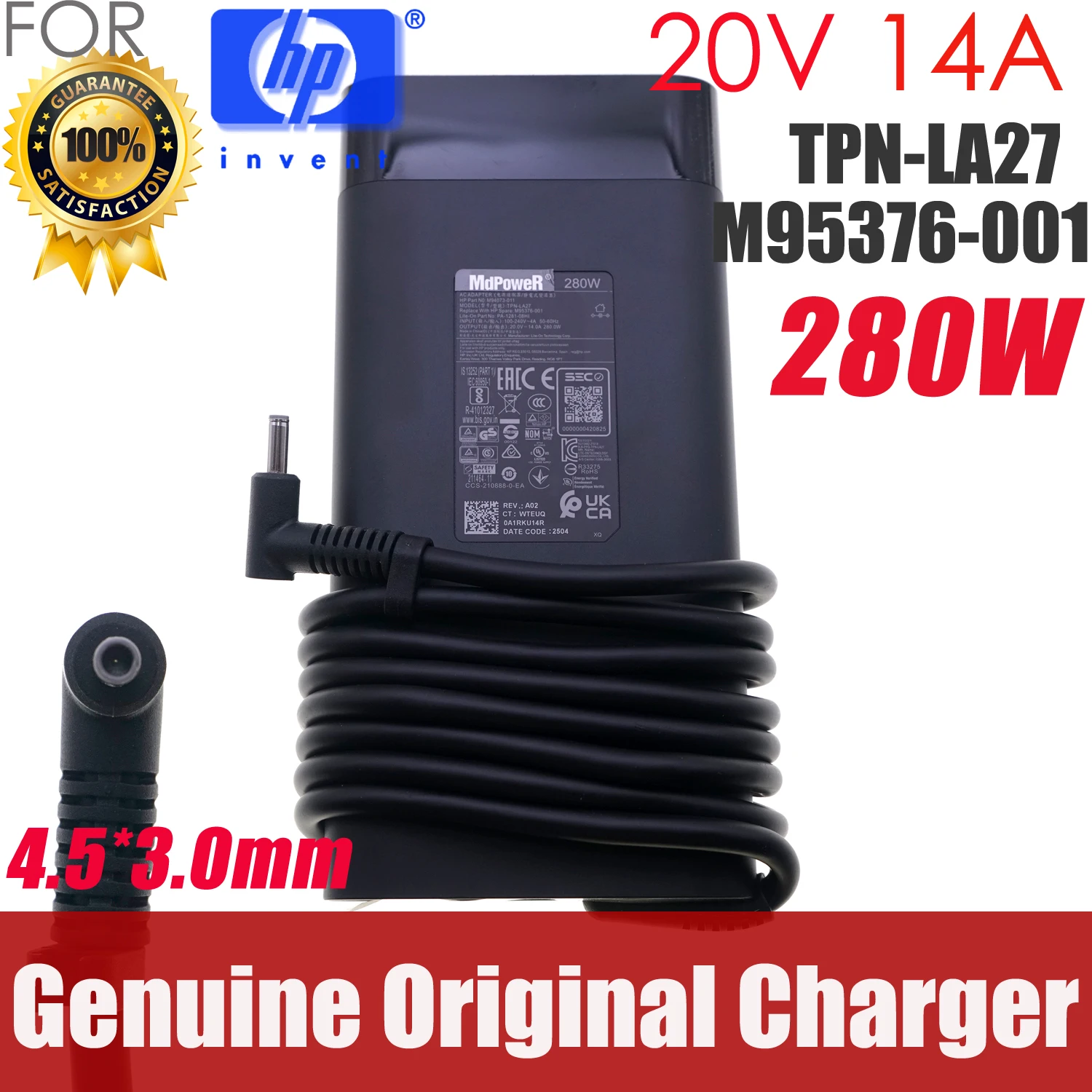 

Original For HP OMEN Laptop Power Supply 20V 14A 280W TPN-LA27 TPN-CA26 AC Adapter Charger M94073-001 M95376-001 4.5*3.0mm OEM