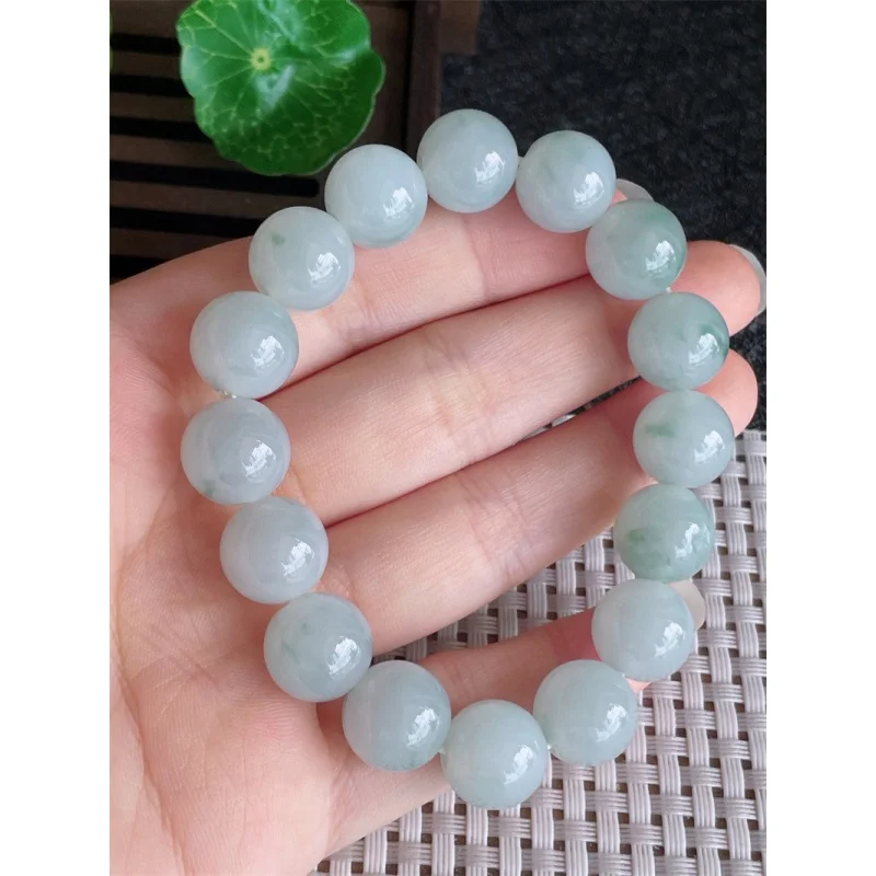 Myanmar Natural a Bracelet Bead Ice-like Floating Flowers round Beads 16 Jade 53.17G