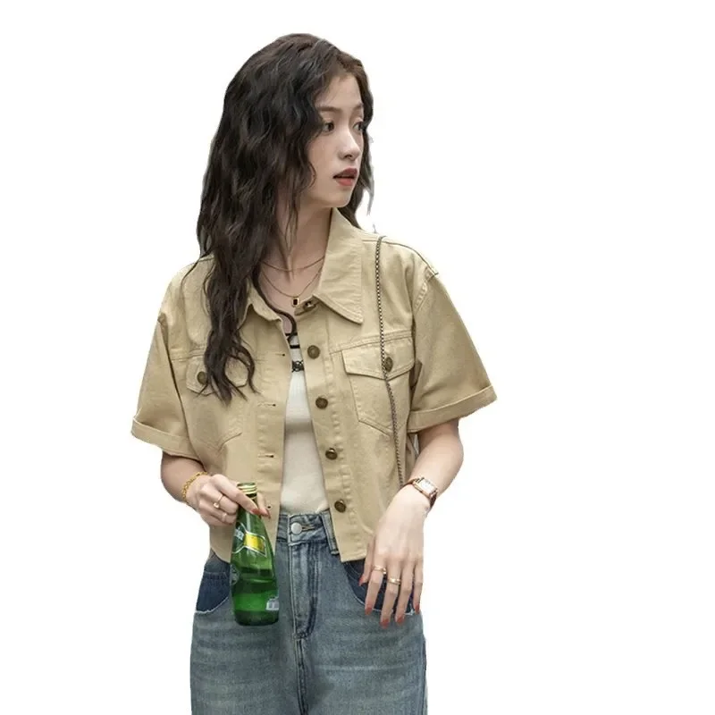 Retro Hong Style Kurzarmshirt Damen Leichtes Sommer Neues Modell Oberbekleidung Shirt Kurzarm Arbeitskleidung Top