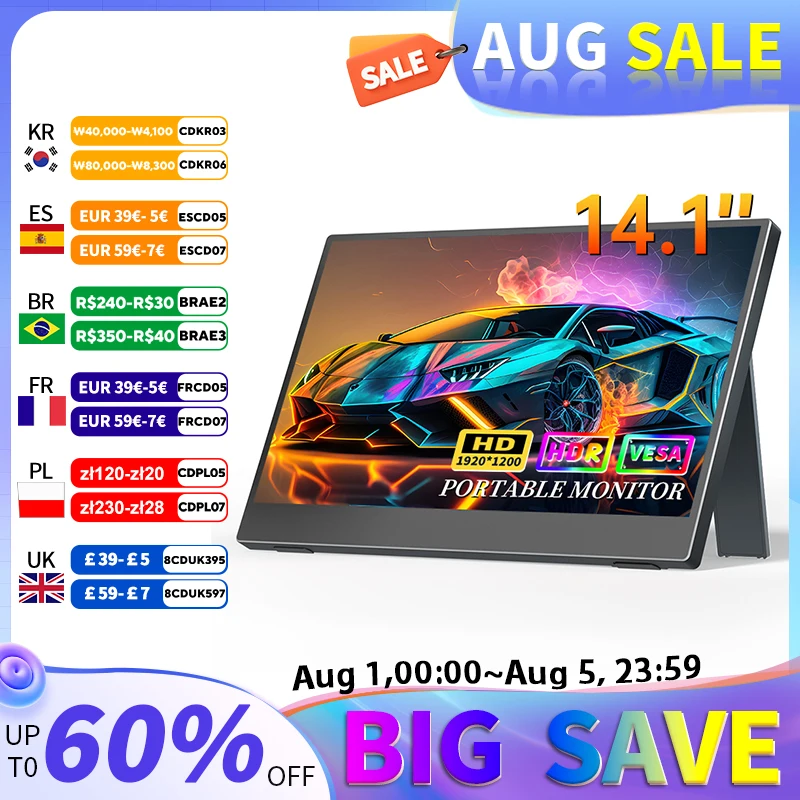 

Portable Monitor 14.1inch Laptop Monitor HDMI Gaming Ultra-Slim IPS Display, External Monitor for Laptop PC Phone Mac Xbox