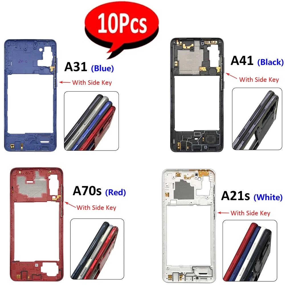 10Pcs，NEW Housing Middle Frame Bezel Middle Plate Cover With Volume Power Button Side Key For Samsung A21S A31 A41 A70S