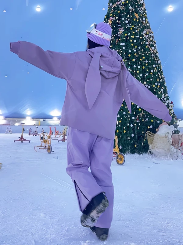 

Waterproof Outdoor Skiing Hoodie ex Winter Thermal Outerwear Rabbit Ear Design Available in Purple for Youth Casual Wear