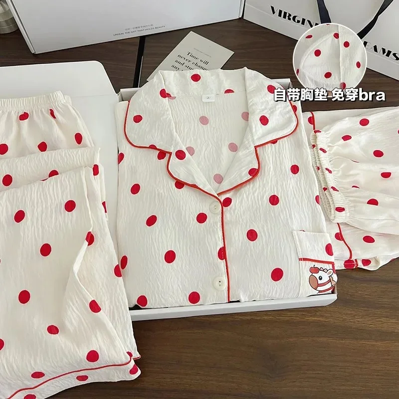 

Lady Dyeing Butterfly Sleepwear Sleepwear Set SpringFemme Cloud cotton belt breast pad three-piece Pajamas Women Loungewear Set