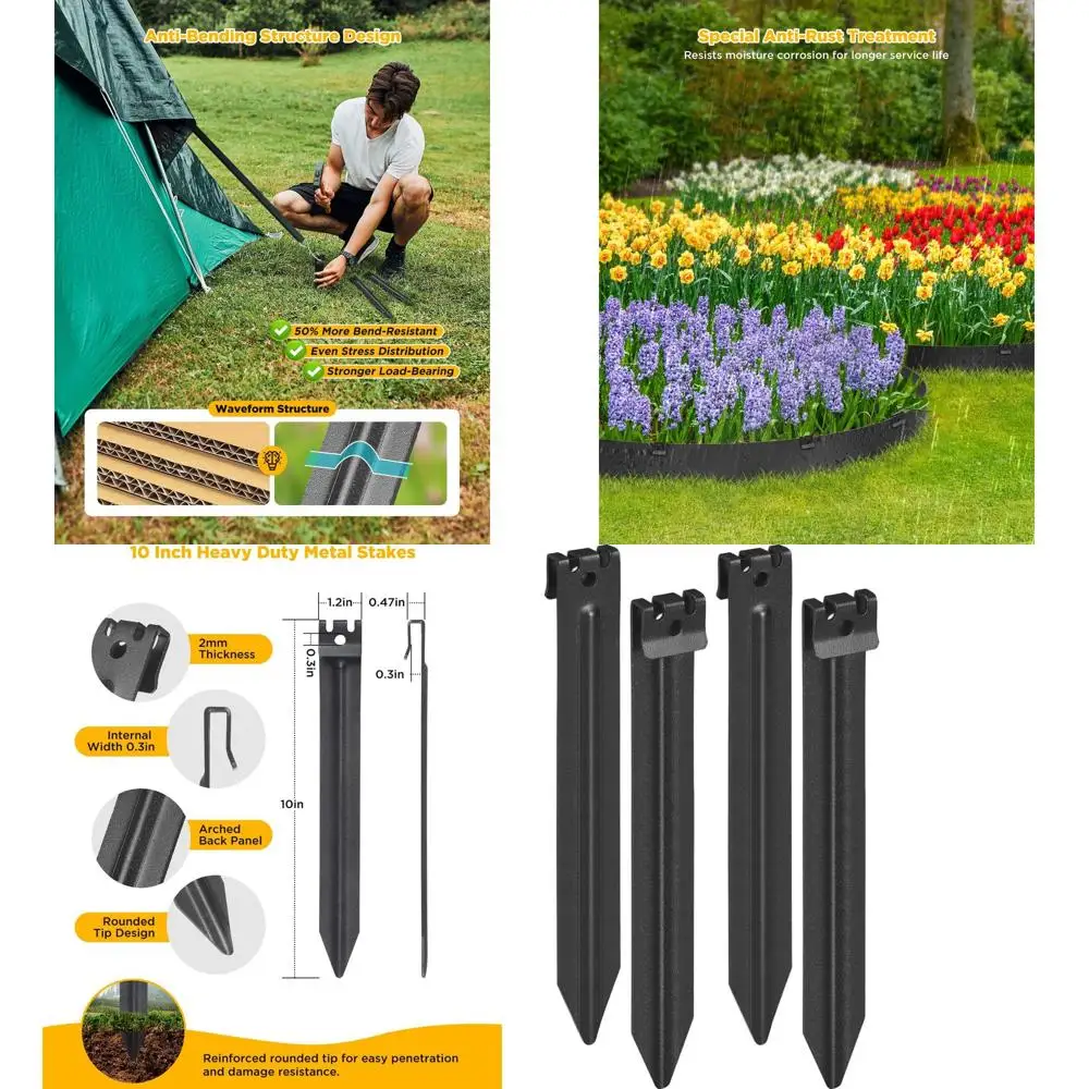 

10-дюймовые сверхмощные металлические окантовки для сада, шипы из высокоуглеродистой стали толщиной 2 мм, упаковка из 40 штук для ландшафтного дизайна и использования на открытом воздухе