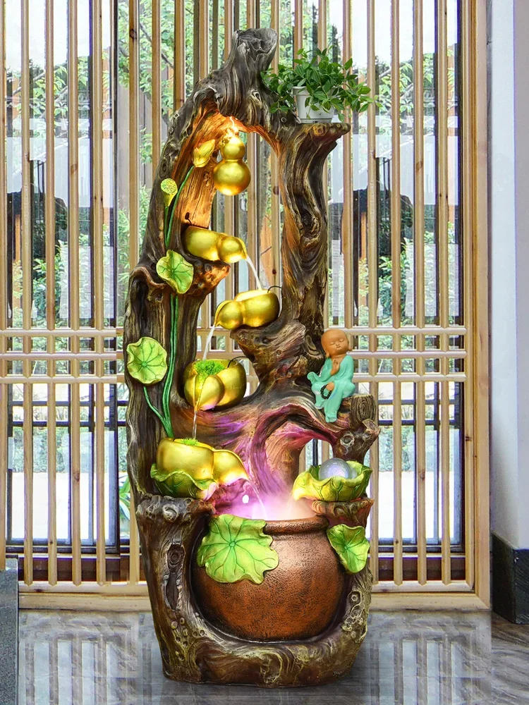 Zen Water Fountain Landscape Lucky Gourd Root Carving Decoration Home Living Room Interior Decoration