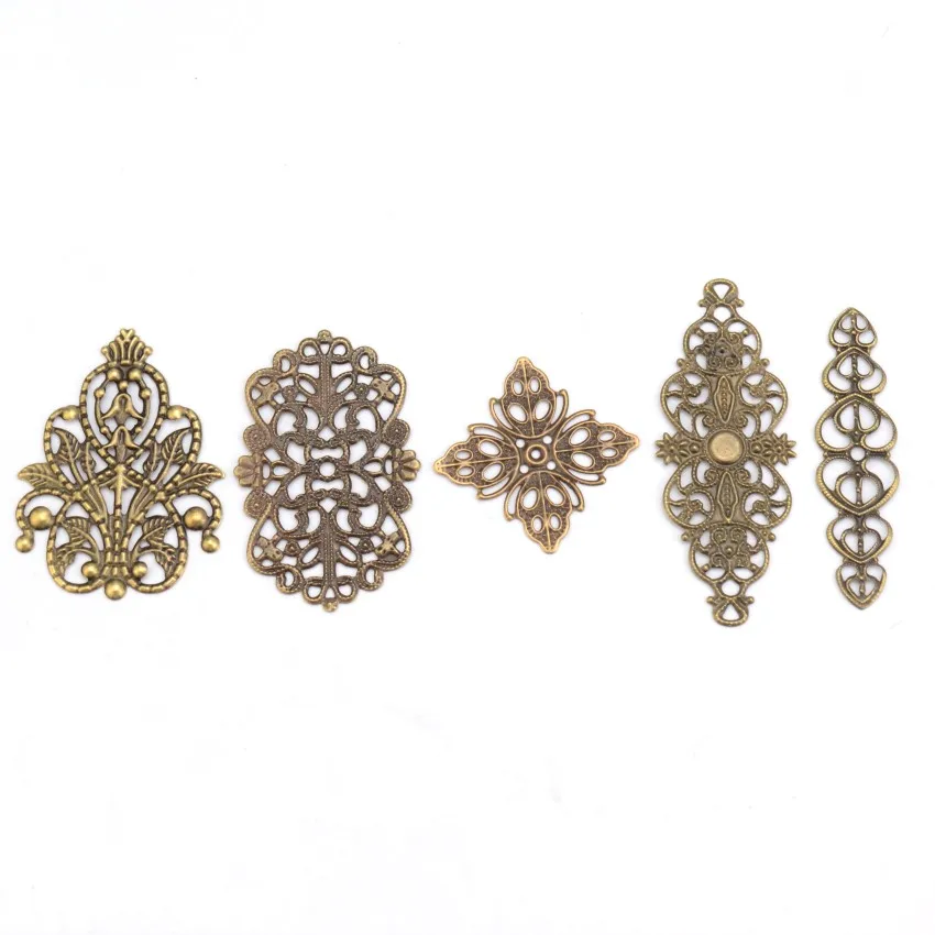 10 sztuk mieszane odcień brązu filigran okłady złącza wyrób metalowy na prezent dekoracji DIY 25x25mm-61x24mm — zdjęcie 4