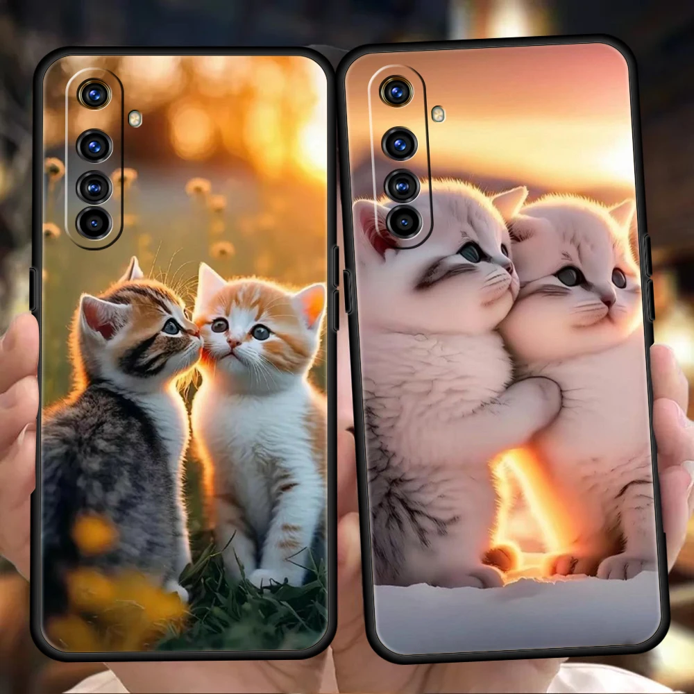 Kiss Cat Cute Kitten Phone Case for Realme 8 9 Pro Plus 8i 9i 6 7 GT2 C21 C25 C3 C11 11 Pro 5G Plus Shockproof Silicone Shell