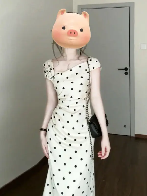

Unique Polka Dot Slim Fit Dress Elegant High Waist Summer New Arrival Midi Skirt City Commute Casual Date Everyday Cotton Dress