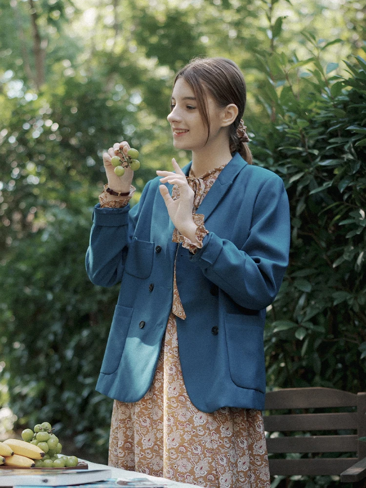 

Marchnoon Vintage Double Button Notch Collar Suit Jaet White Enhancing Turn-down Collar Design ket Upper Apparel