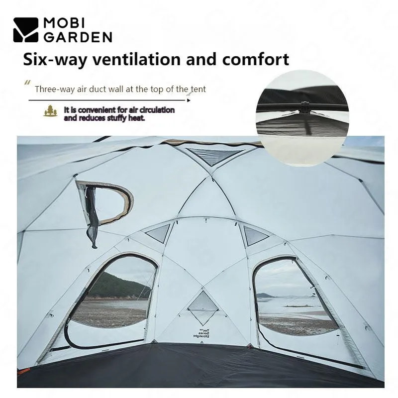 MOBI GARDEN Outdoor Dome Tent Nylon With Snow Skirt Large Space 4 Season Camping Beach Tent 70D 230T Nylon with Chimney 160/185