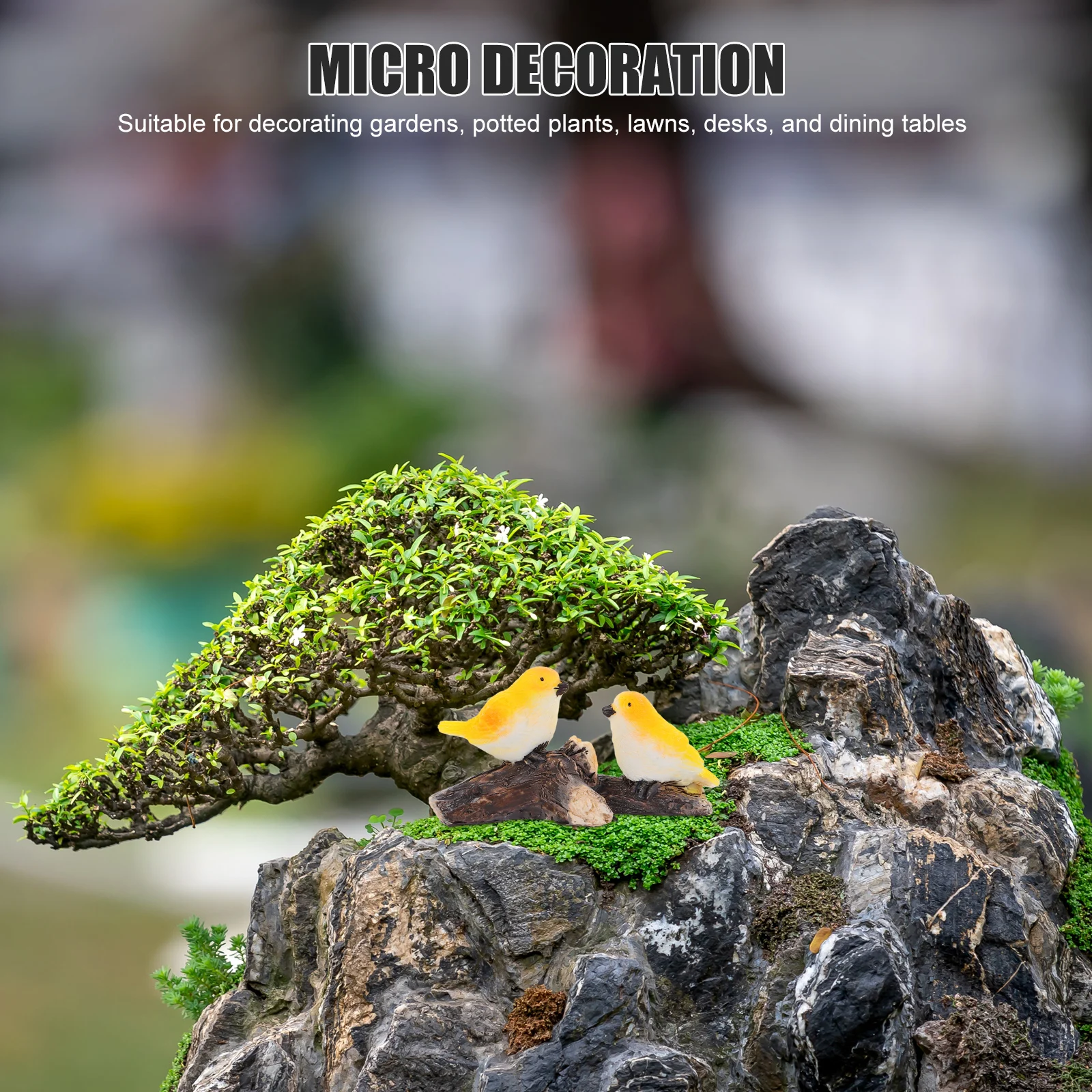 

2pcs Mini Animal Decoration Resin Figurine Cute Frog Bird Statue Garden Landscaping Accessories