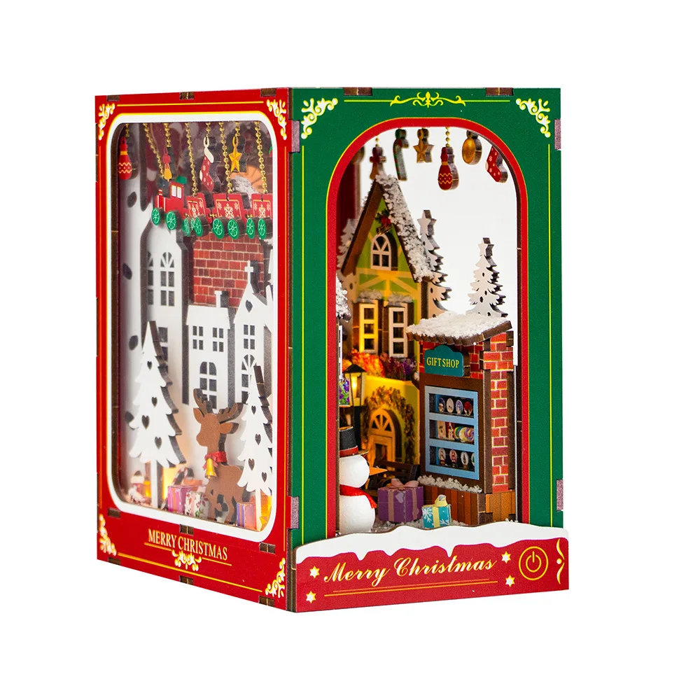 

DIY Miniature Model Building Book for Christmas Winter Scenery, Wooden, Manual Assembly, DIY Toy